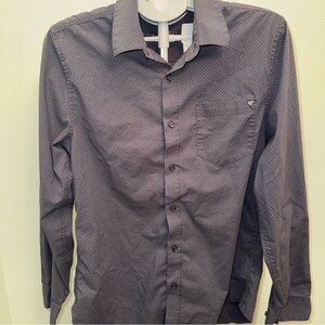 Guess Men’s Button Up, Grey W/ White Diamond Print, Sz M business or casual